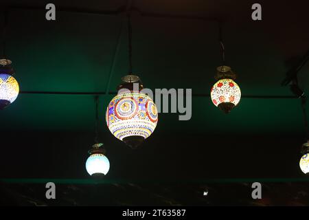 Antique lights hanging in the Ceiling for decoration Stock Photo