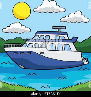 Yacht Vehicle Colored Cartoon Illustration Stock Vector