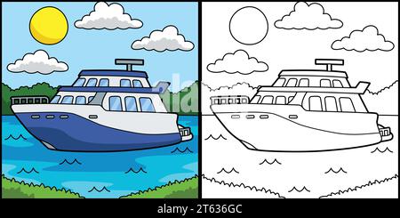 Yacht Vehicle Coloring Page Colored Illustration Stock Vector