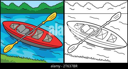 Kayak Coloring Page Colored Illustration Stock Vector