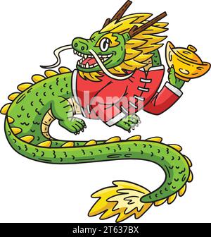 Year of the Dragon with Gold Ingot Colored Cartoon Stock Vector Image ...
