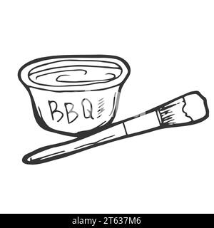Doodle BBQ sauce bowl vector icon.Black vector icon isolated Stock Vector
