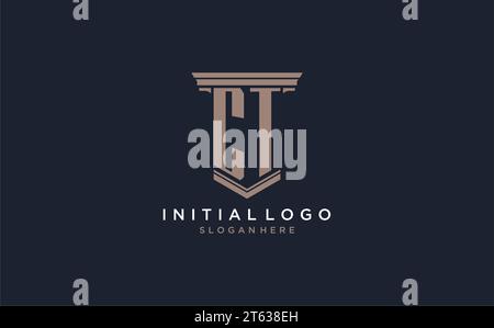 CT initial logo with pillar style, luxury law firm logo design ideas inspiration Stock Vector