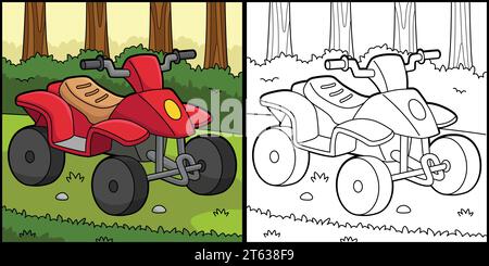 Quad Bike Coloring Page Colored Illustration Stock Vector