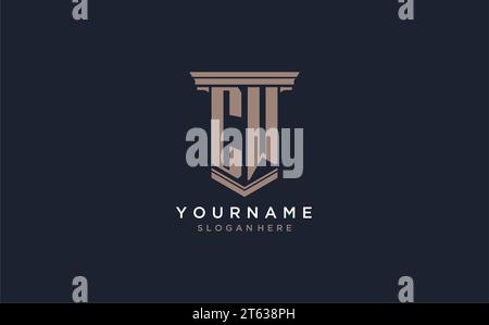 CW initial logo with pillar style, luxury law firm logo design ideas inspiration Stock Vector