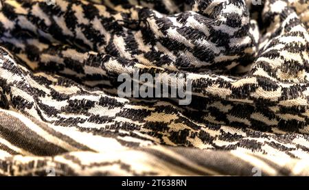 close-up of a Palestinian headscarf or kufiya. The traditional black and white headscarf of the Arab man (Keffiyeh). Selective focus Stock Photo
