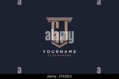 GJ initial logo with pillar style, luxury law firm logo design ideas inspiration Stock Vector