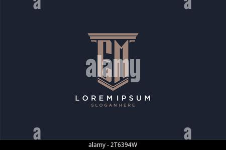 EM initial logo with pillar style, luxury law firm logo design ideas inspiration Stock Vector