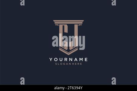CJ initial logo with pillar style, luxury law firm logo design ideas inspiration Stock Vector