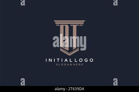 DT initial logo with pillar style, luxury law firm logo design ideas inspiration Stock Vector
