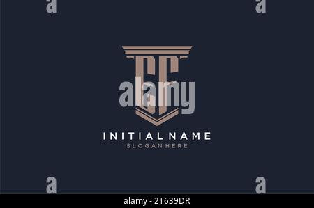 EF initial logo with pillar style, luxury law firm logo design ideas inspiration Stock Vector