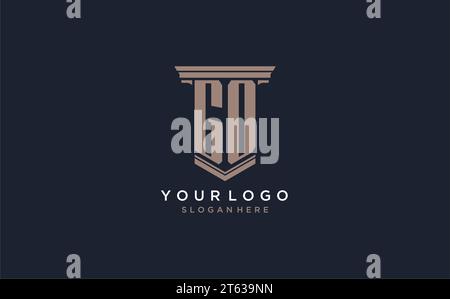 GO initial logo with pillar style, luxury law firm logo design ideas inspiration Stock Vector