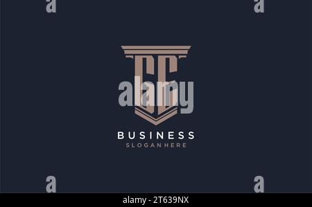 GE initial logo with pillar style, luxury law firm logo design ideas inspiration Stock Vector