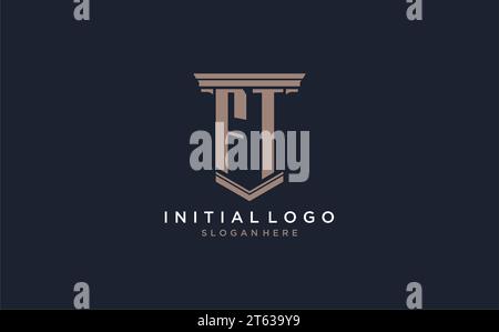 FT initial logo with pillar style, luxury law firm logo design ideas inspiration Stock Vector