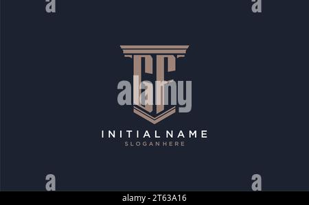 GF initial logo with pillar style, luxury law firm logo design ideas inspiration Stock Vector