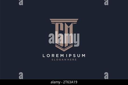 GM initial logo with pillar style, luxury law firm logo design ideas inspiration Stock Vector