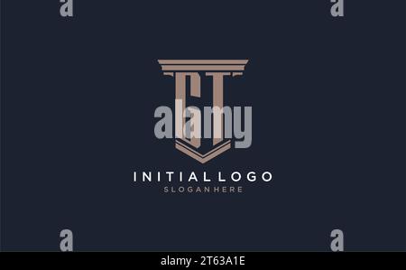 GT initial logo with pillar style, luxury law firm logo design ideas inspiration Stock Vector