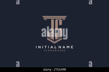 JS initial logo with pillar style, luxury law firm logo design ideas inspiration Stock Vector