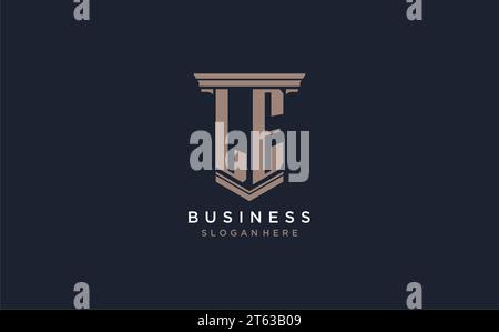 LE initial logo with pillar style, luxury law firm logo design ideas inspiration Stock Vector