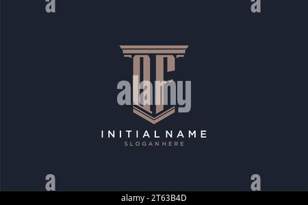 QF initial logo with pillar style, luxury law firm logo design ideas inspiration Stock Vector