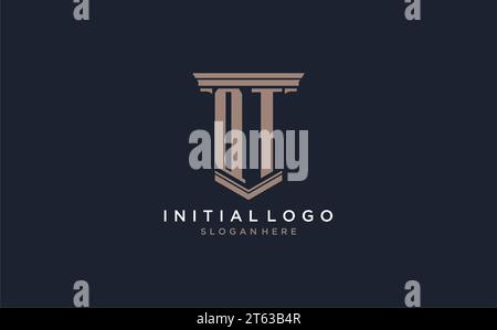QT initial logo with pillar style, luxury law firm logo design ideas inspiration Stock Vector
