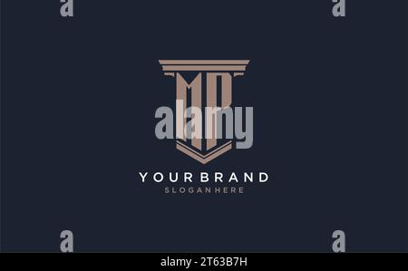 MP initial logo with pillar style, luxury law firm logo design ideas inspiration Stock Vector