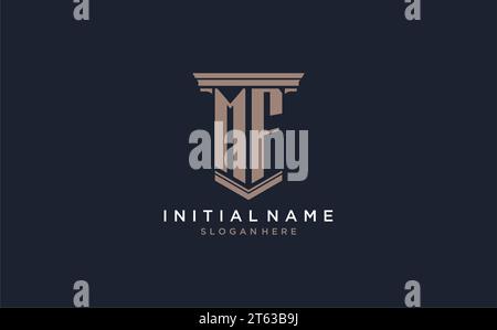 MF initial logo with pillar style, luxury law firm logo design ideas inspiration Stock Vector