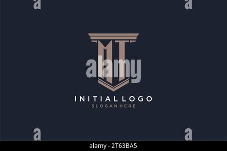 MT initial logo with pillar style, luxury law firm logo design ideas inspiration Stock Vector