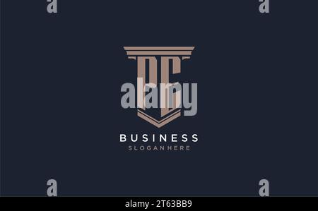PE initial logo with pillar style, luxury law firm logo design ideas inspiration Stock Vector