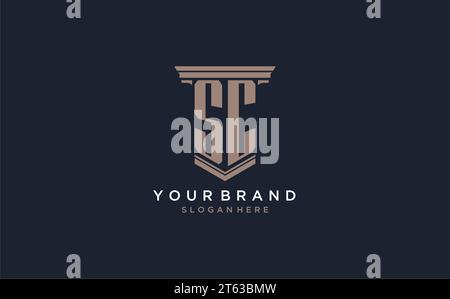 SC initial logo with pillar style, luxury law firm logo design ideas inspiration Stock Vector