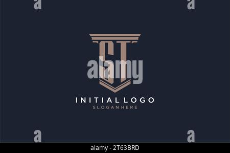 ST initial logo with pillar style, luxury law firm logo design ideas inspiration Stock Vector