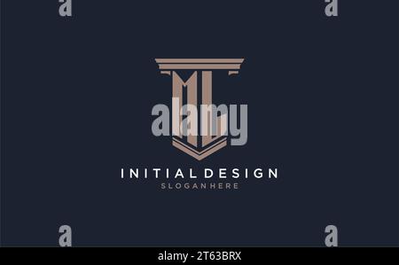 ML initial logo with pillar style, luxury law firm logo design ideas inspiration Stock Vector