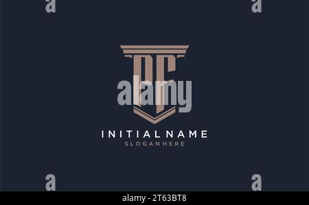PF initial logo with pillar style, luxury law firm logo design ideas inspiration Stock Vector