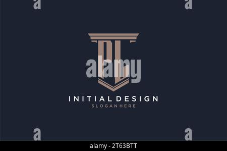 PL initial logo with pillar style, luxury law firm logo design ideas inspiration Stock Vector