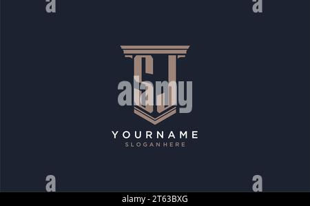 SJ initial logo with pillar style, luxury law firm logo design ideas inspiration Stock Vector