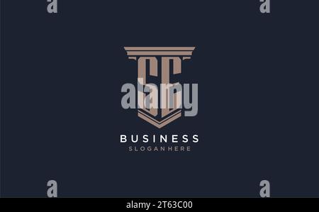 SE initial logo with pillar style, luxury law firm logo design ideas inspiration Stock Vector