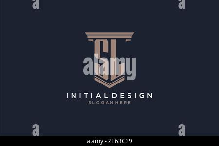 SL initial logo with pillar style, luxury law firm logo design ideas inspiration Stock Vector