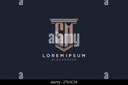 SM initial logo with pillar style, luxury law firm logo design ideas inspiration Stock Vector