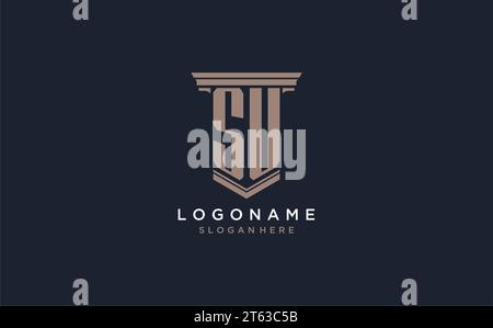 SU initial logo with pillar style, luxury law firm logo design ideas inspiration Stock Vector