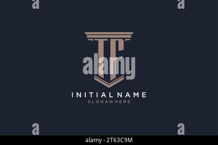TF initial logo with pillar style, luxury law firm logo design ideas inspiration Stock Vector