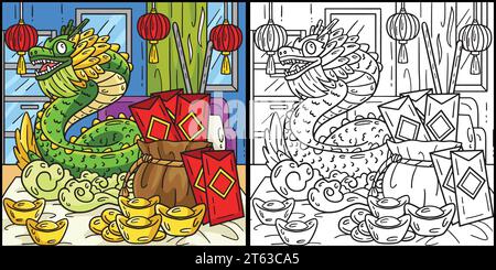 Year of the Dragon Statue and Angpao Illustration Stock Vector