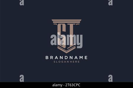 SI initial logo with pillar style, luxury law firm logo design ideas inspiration Stock Vector