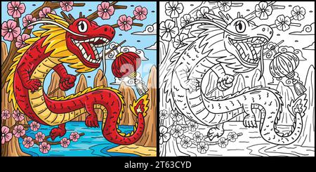Year of the Dragon Holding Lantern Kids Coloring Stock Vector Image ...