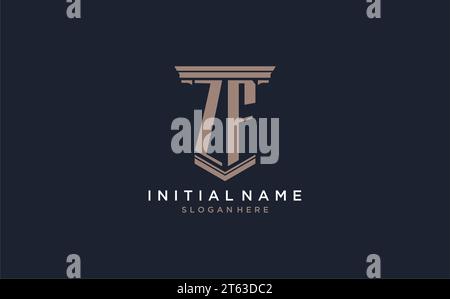 ZF initial logo with pillar style, luxury law firm logo design ideas inspiration Stock Vector