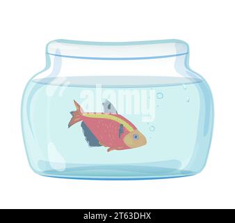 A round jar with a goldfish. A freshwater pet. Vector illustration in the kartun style. Stock Vector
