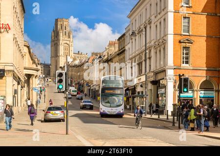 11 May 2023: Bristol, UK - Park Street, a busy city centre shopping street, started in 1761. It was Bristol's earliest example of uniformly stepped... Stock Photo