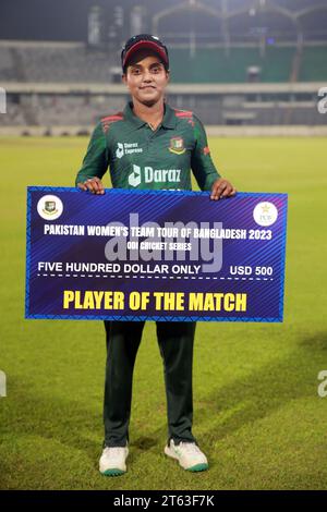 Captain Nigar Sultana Joty become man of the match as Bangladesh women's cricket team clinched the second ODI of the three-match series against Pakist Stock Photo