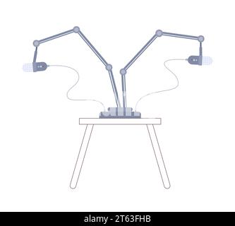 Two microphones stands on coffee table 2D cartoon object Stock Vector