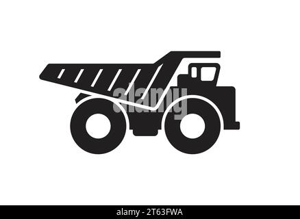 simple large mining dump truck silhouette side view icon symbol vector isolated on white background Stock Vector