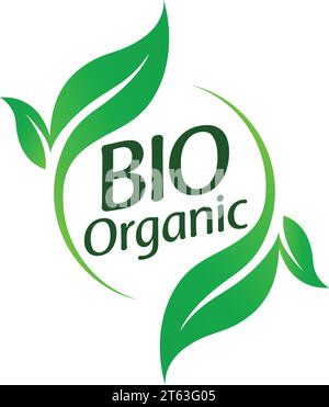 bio organic logo symbol in green leaf circle motif label vector isolated on white background Stock Vector